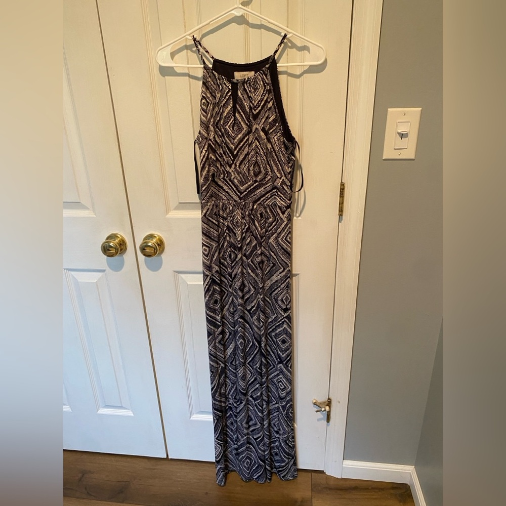 Geometric Blue and White Maxi Dress